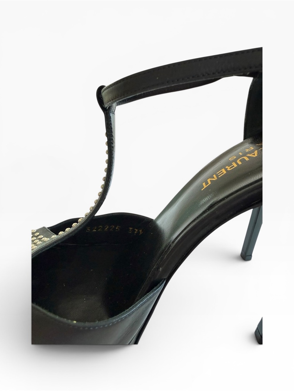 Saint Laurent Black Studded T-Strap Platform Heel - Picture 8 of 12